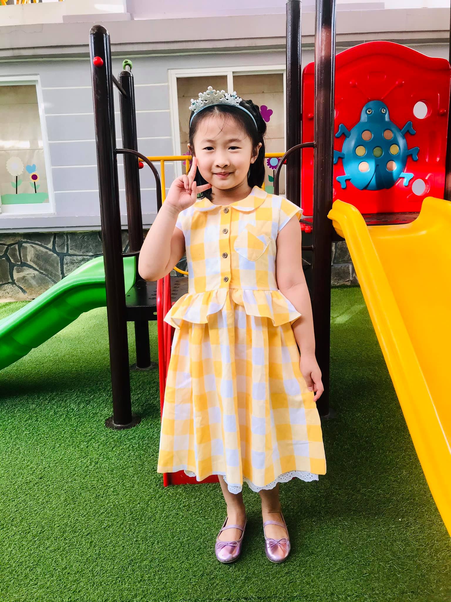 [HCM]Đầm bé gái linen caro vàng Pansy