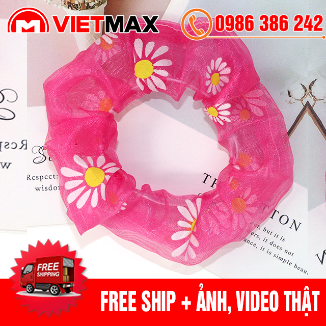Dây Buộc Tóc Vải Hoa Cúc, Cột Tóc Scunchies Co Giãn Hàn Quốc