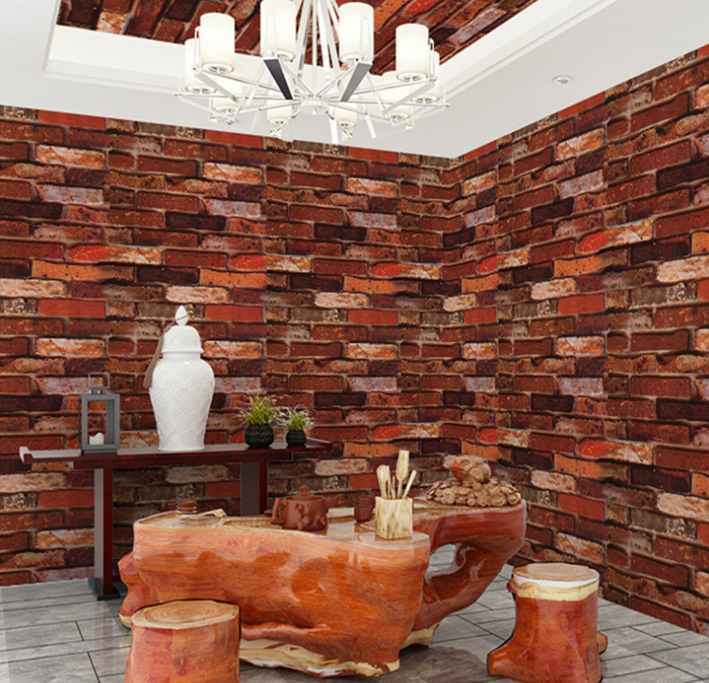 Cuộn giấy dán tường phòng ngủ 20m x 0.45 m gạch đỏ nhiều màu keo sẵn bóc dán a088a