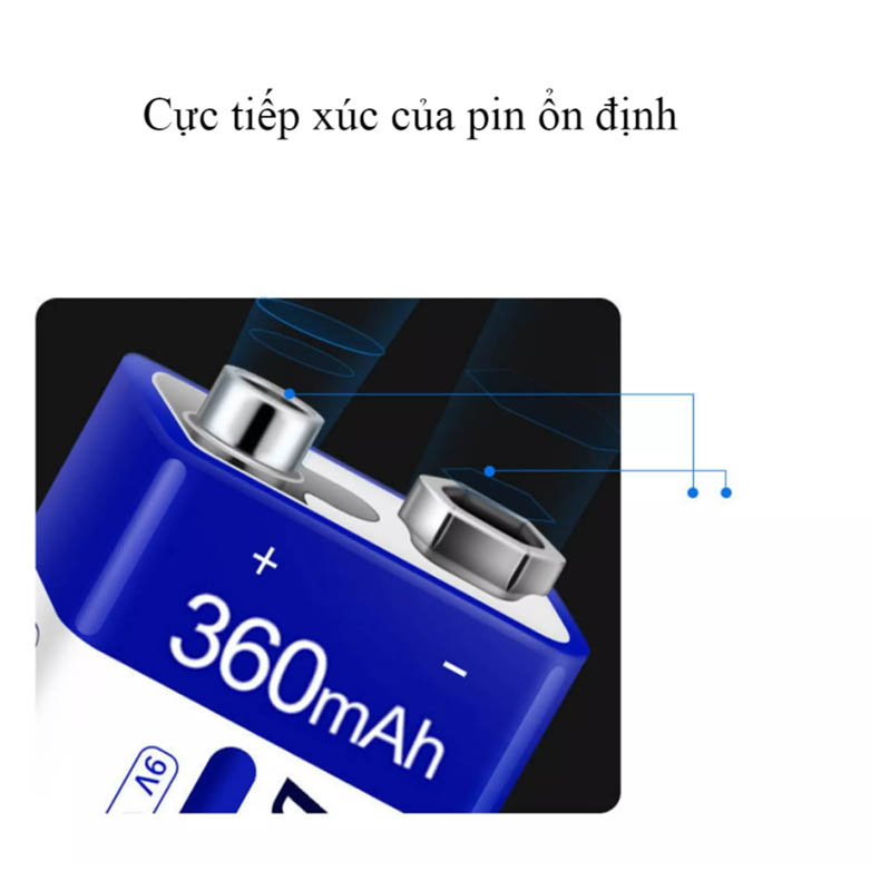 Pin sạc 9V 6F22 -  360mAh (loại pin vuông) Doublepow - Pin chuẩn