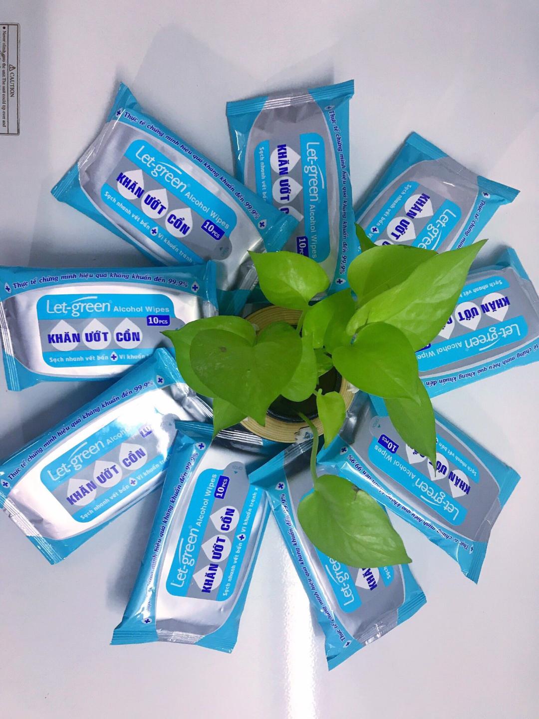 Khăn ướt cồn Let-Green 10 miếng/bao Alcohol Wipes 10pcs