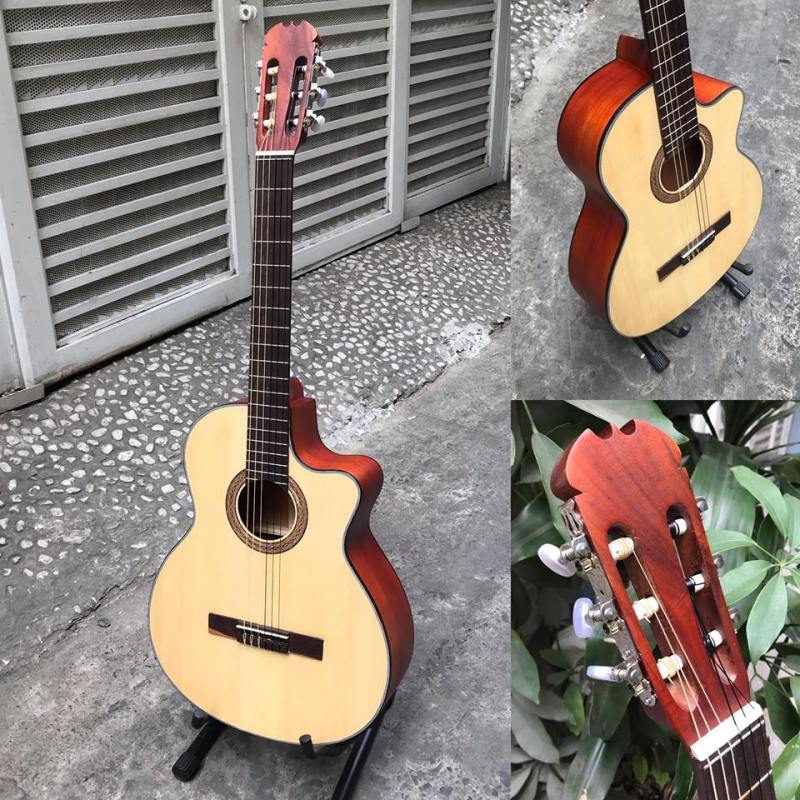 Đàn guitar classic gỗ hồng đào SVC1 có ty chống cong cần, âm sắc rõ ràng, độ vang tốt, có độ bền cao, dễ dàng sử dụng - tặng bao da sách phím gảy