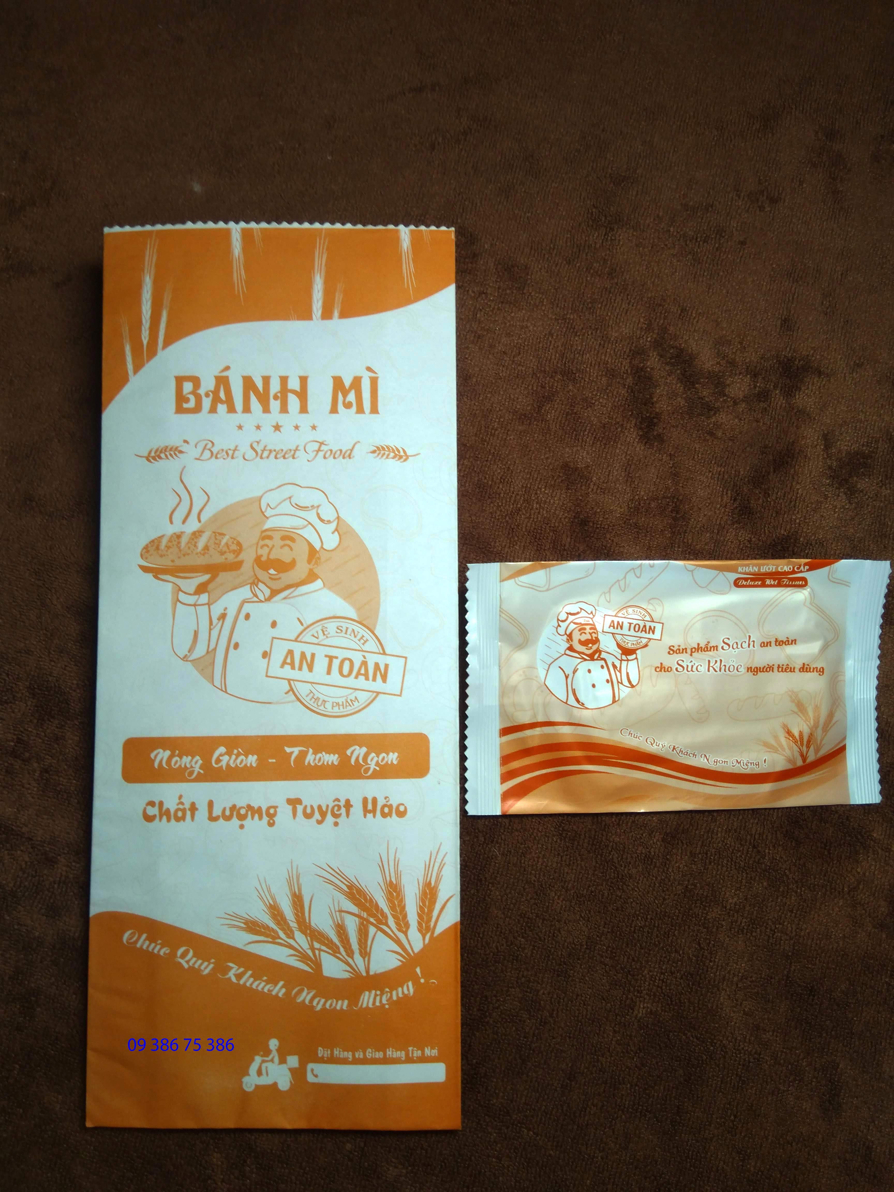 [HCM]Combo 100 Khăn lạnh Bánh Mì + 100 Bao Bánh Mì (Túi Giấy Bánh Mì)