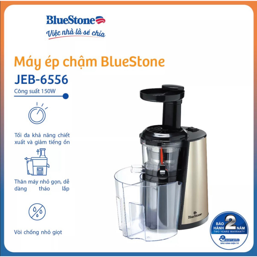 Máy ép chậm bluestone sjb-6556 - công suất 150w - thân máy thép không gỉ - tốc độ ép: 55-70 vòng/phút - bảo hành 24 tháng - hàng chính hãng