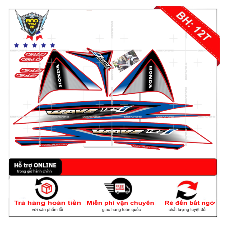 Tem rời xe wave 125i dán xe đỏ