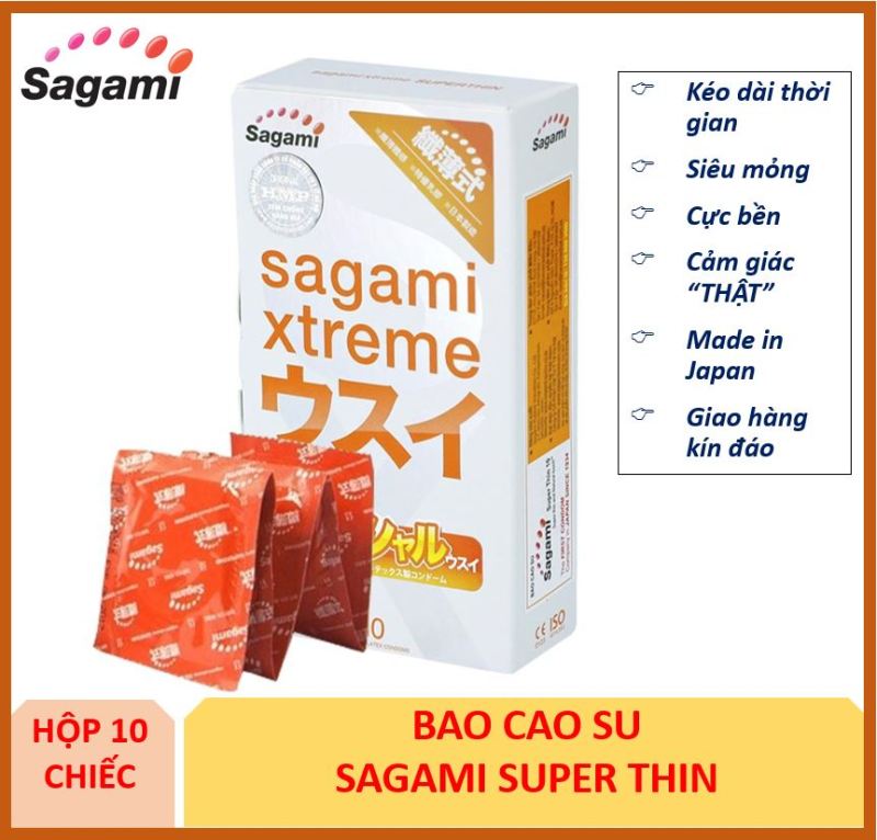 Bao Cao Su Sagami Xtreme Super Thin hộp 10 cái - BCS siêu mỏng, gel bôi trơn, cảm giác như thật - Hãng Sagami -  Made in Japan nhập khẩu