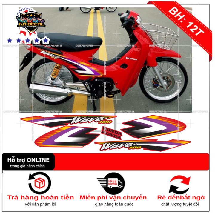 Tem rời dán xe wave nhỏ đời đầu zin dán xe đỏ