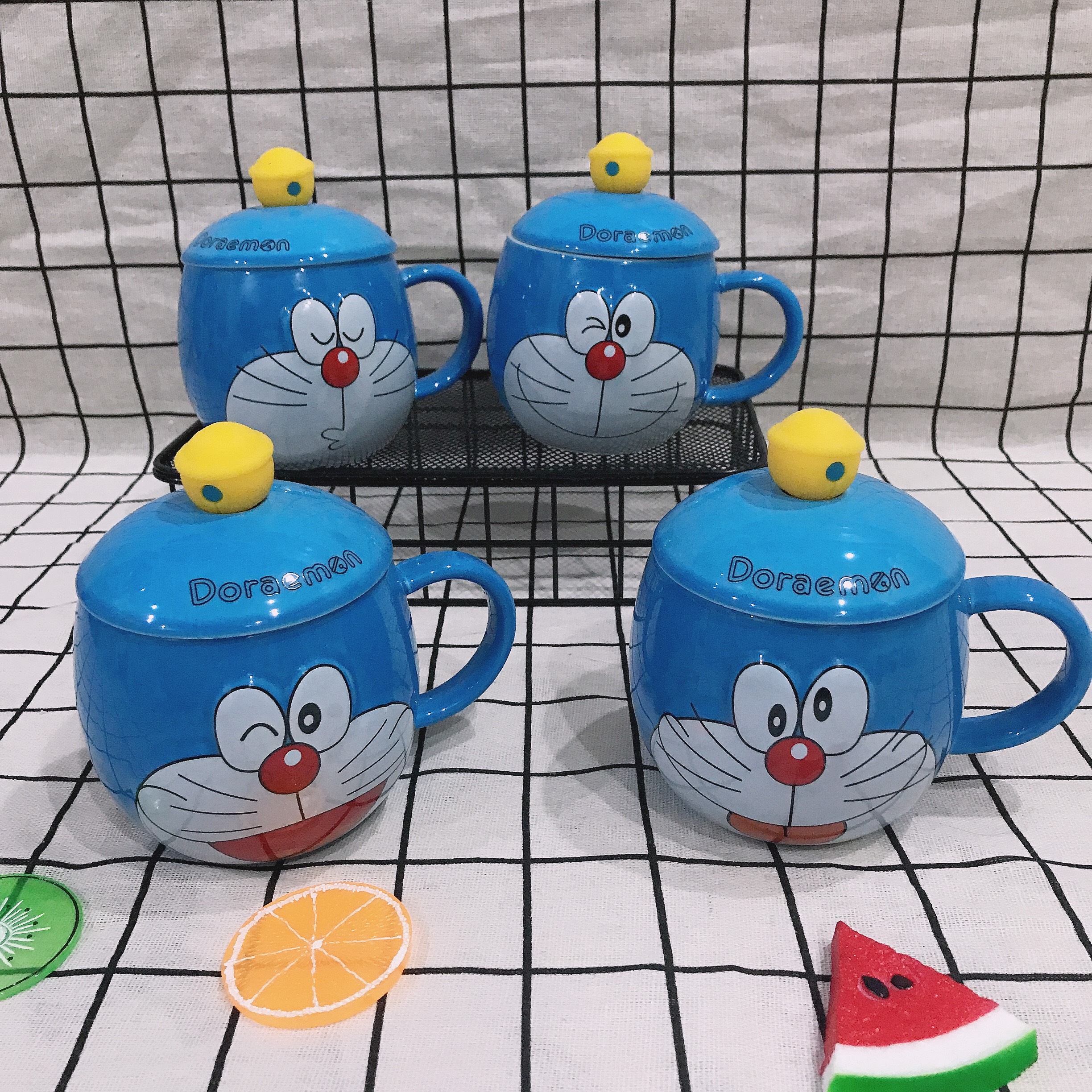 Cốc Gốm Sứ 350ML Kèm Thìa Hình Chuông Doremon Doraemon