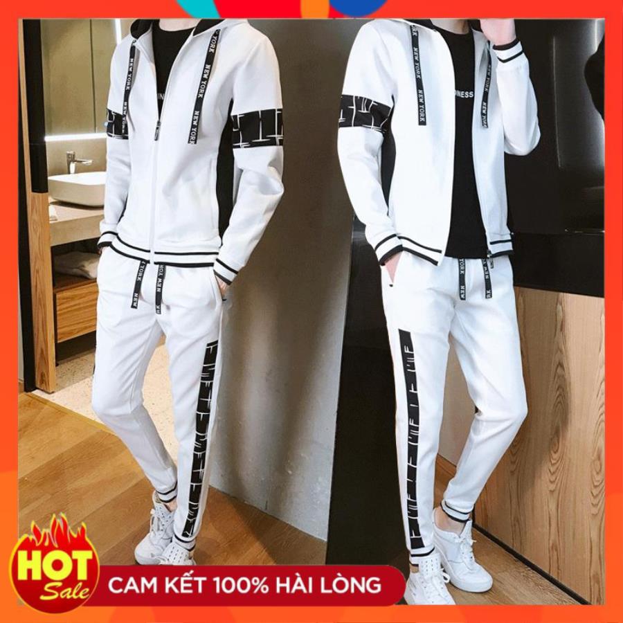 [ Hoàn Tiền 15% ] Bộ Quần Áo Nỉ Thu Đông Nam Dài Tay Khóa Kéo Mũ Trùm Đầu Họa Tiết Sao Nhỏ Phối Dây Chữ Phong Cách Trẻ Trung Thời Trang C-Chat MEN QA 049