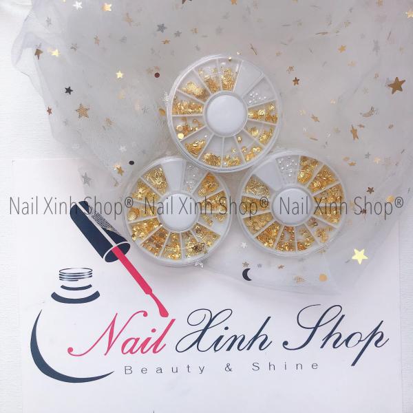 [HCM]Khay tròn trang trí móng nailcharm nail đá nail phụ kiện nail art (phụ kiện mạ vàng)