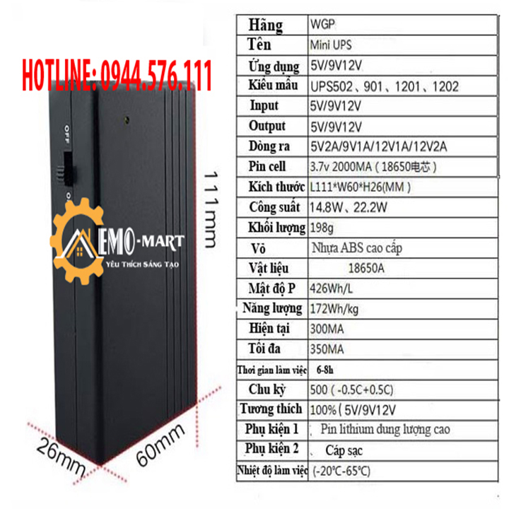[FreeshipMAX] Nguồn dự phòng UPS mini 5V/9V/12V-1A