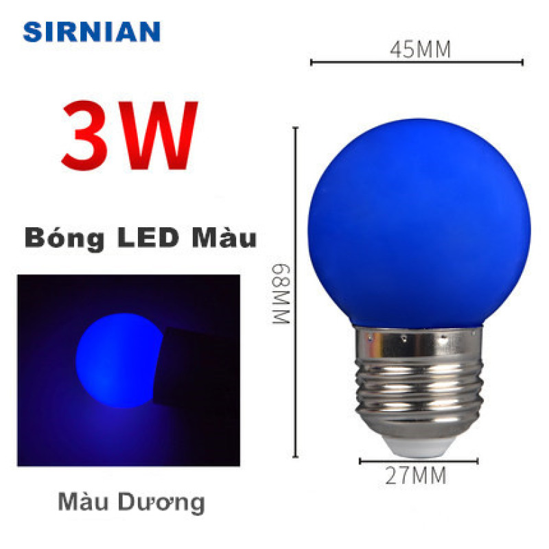 Bóng LED bulb tròn 3W kín nước 5 màu - ghi chú màu bóng trước khi đặt hàng,bảo hành 12 tháng