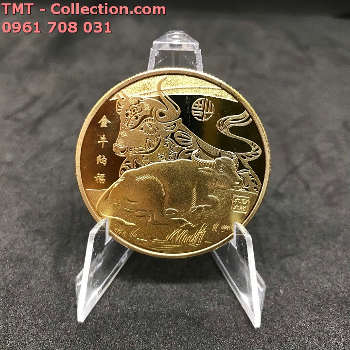[HCM]Xu con Trâu Mạ Vàng (không kèm đế xu) dùng để trang trí bàn sách bàn làm việc xỏ lỗ đeo dây hoặc bỏ vào túi mang theo bên mình - TMT colletion - SP002375