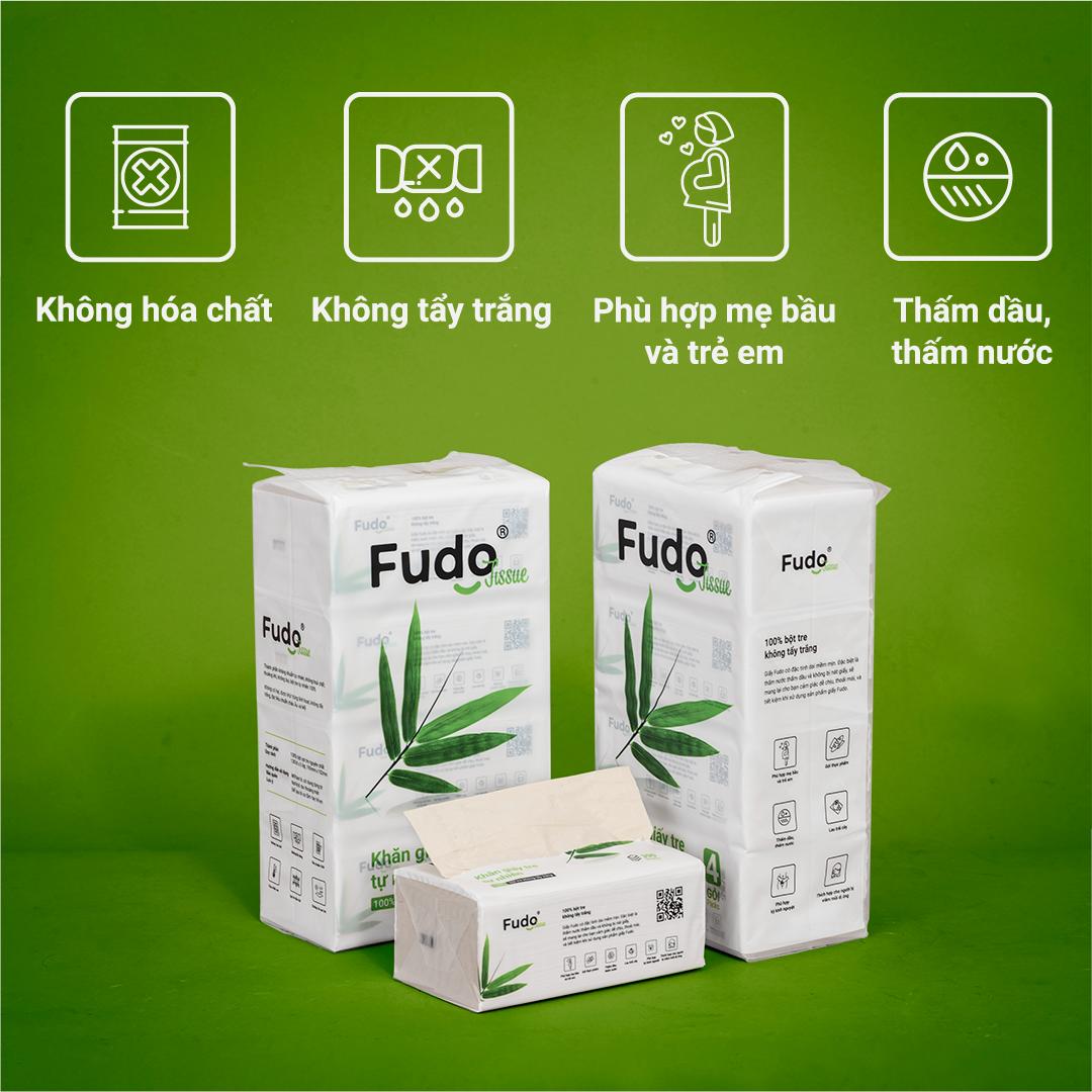 Khăn giấy tre Fudo - 8 gói giấy rút- Giấy ăn Fudo 100% bột tre