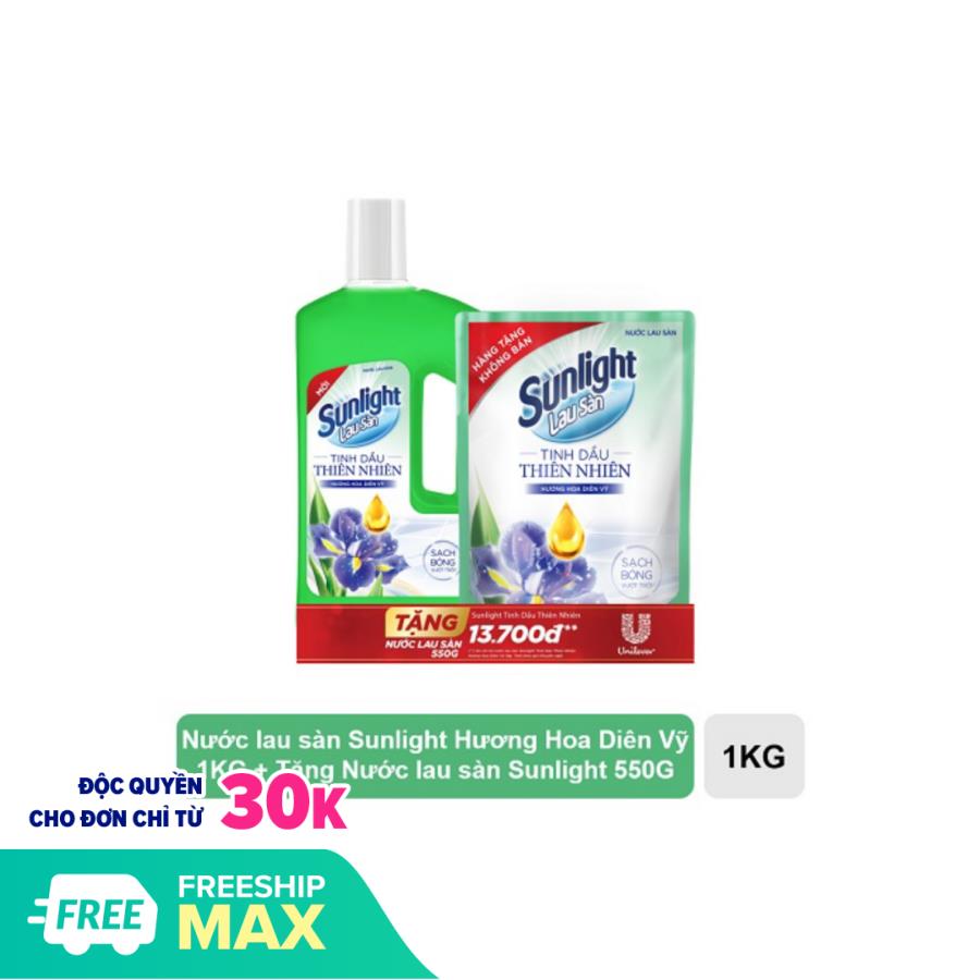 [ tặng kèm 1 túi lau sàn 550gr] Nước lau sàn sunlight lily/ hoa diên vỹ 1 lít