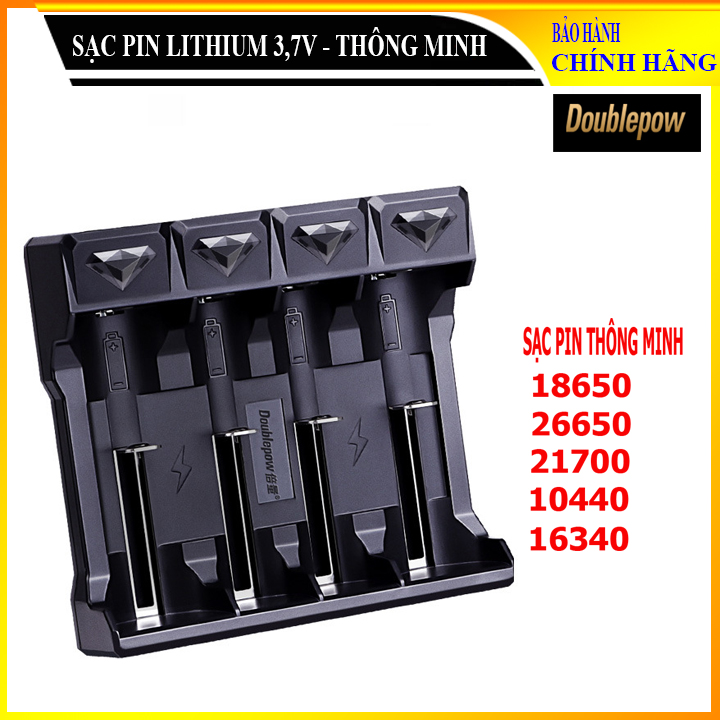 Bộ sạc pin lithium 3,7v thông minh doublepow 4 khe sạc - sạc pin 18650 26650 21700 10440 16340 - uk41