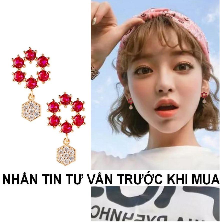 Bông Tai , Khuyên Tai Hình Than Có Viền 6 Viên Đá Đỏ Có Tua Rua Hình Than Đính Đá Trắng Phong Cách Hàn Quốc Kpop