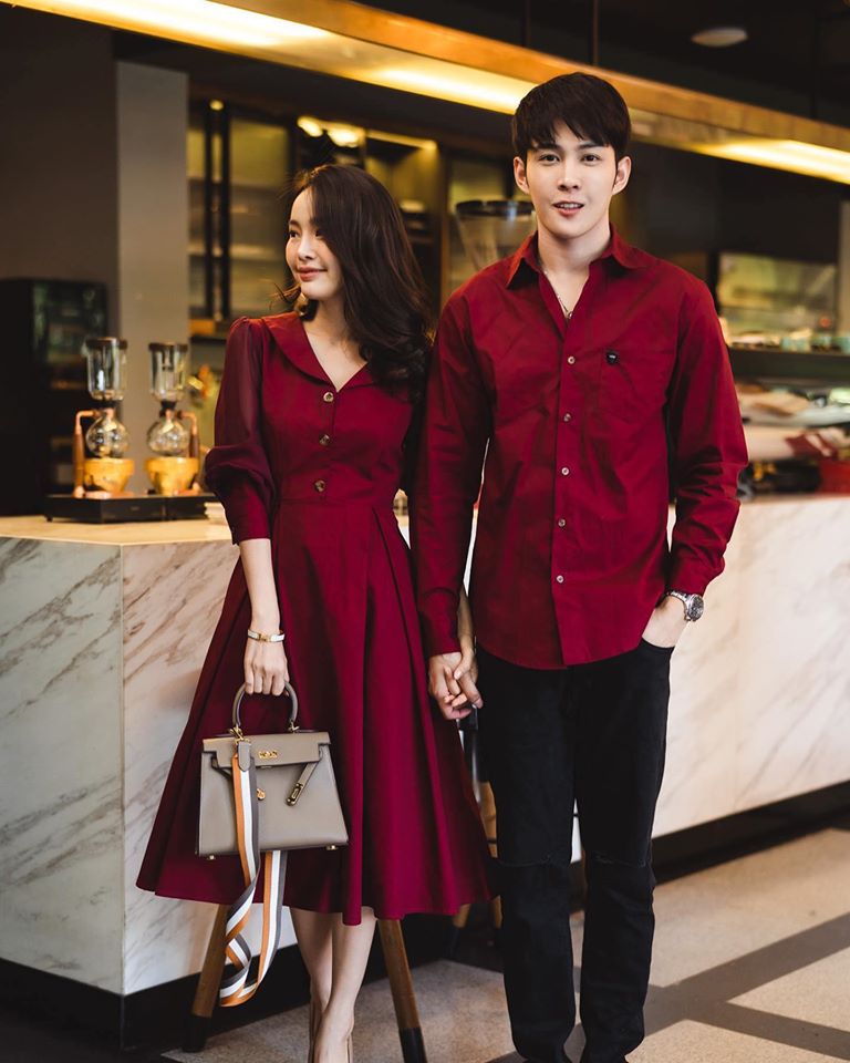 [HCM]Set đồ đôi nam nữ đỏ phối tay voan
