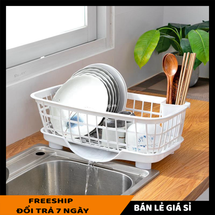 Dụng cụ phòng bếp - Kệ đựng chén bát - Rổ úp chén dĩa có khay đựng nước 45x23x13cm vô cùng thuận tiện [LẺ GIÁ SỈ]
