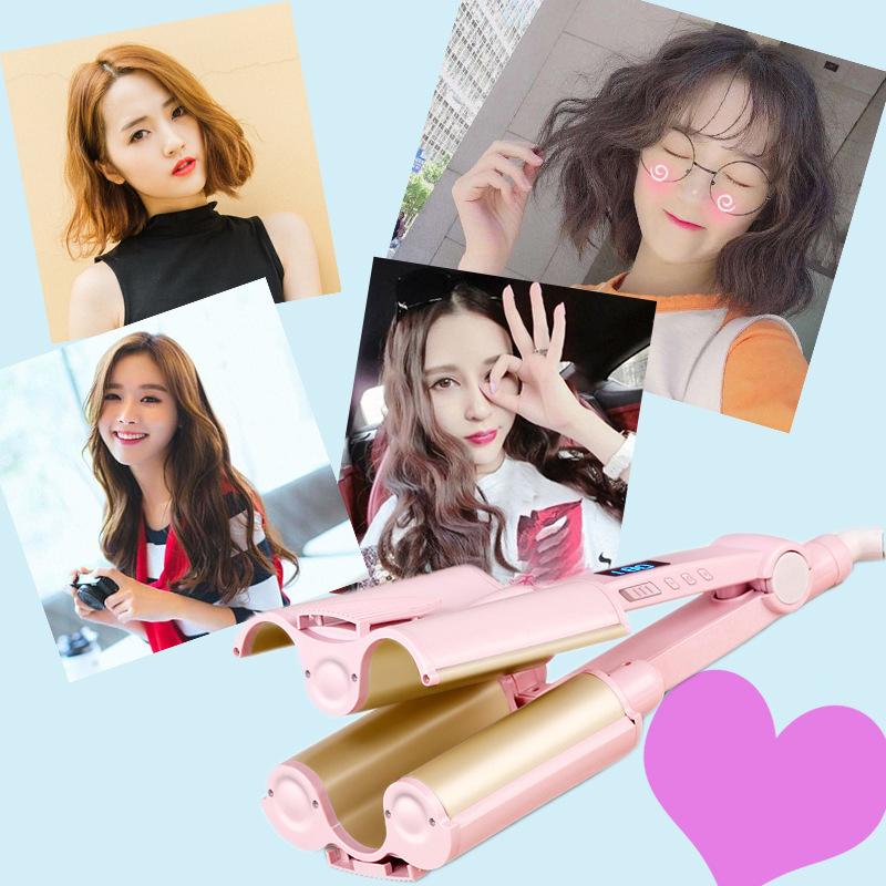 Ban may lam xoan toc, Học cách làm tóc xoăn, Kiểu tóc uốn lọn - Máy Làm Tóc Xoăn Sóng Nước 3 Trục LCD 15 Mức Chỉnh Nhiệt Độ - Kẹp 3 Càng  Kết Cấu Chắc, Bền Đẹp - Mã BH 5