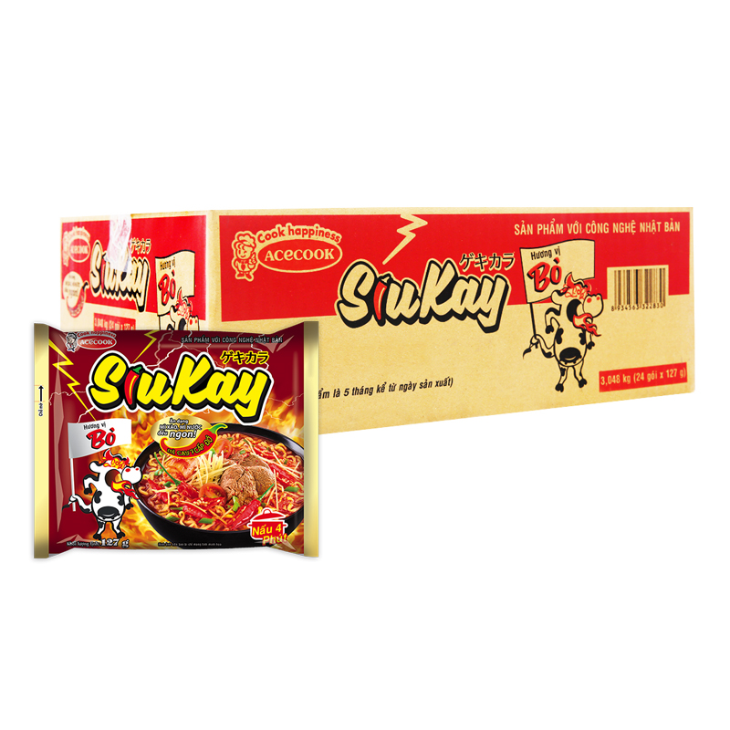 Thùng 24 gói mì Siukay 128gr vị Bò