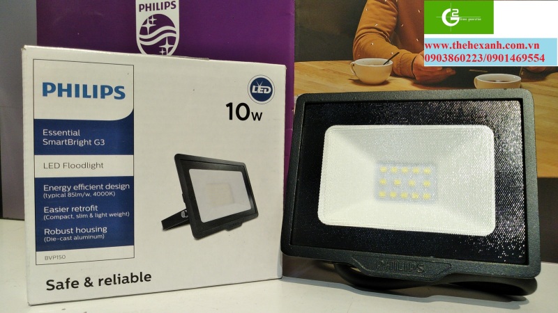 Đèn pha Philips LED chống nước chuẩn IP65 BVP150 10W SWB CE (Trắng/Vàng/Trung tính)