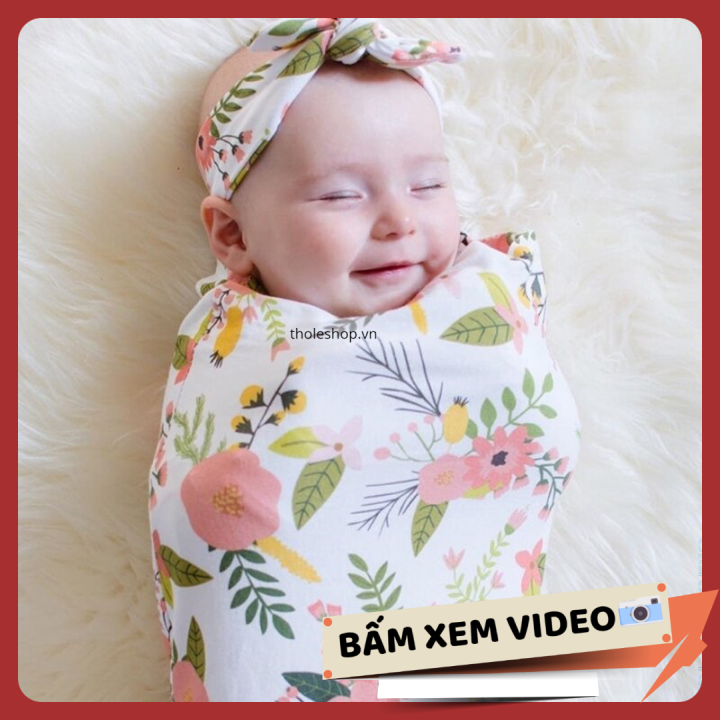 Túi ngủ bao quấn bé sơ sinh - Túi ngủ cho bé có băng đô cài tóc - Kén bọc trẻ con - Kén túi ngủ quấn đầu