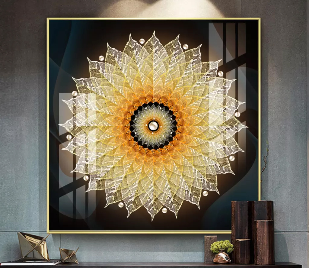 Tranh bóng kiếng nghệ thuật Họa tiết lá bồ đề tuyệt đẹp công nghệ mới hiện đại BK0002