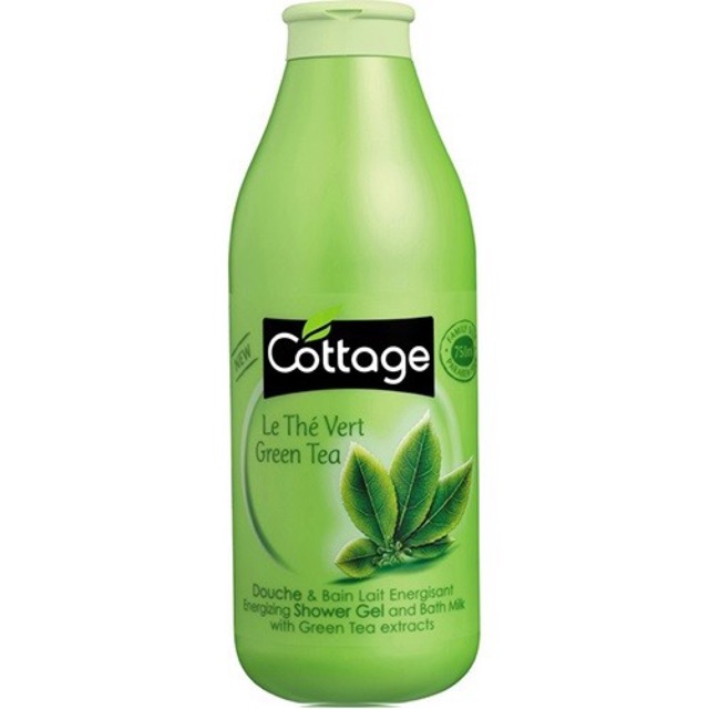 Sữa tắm Cottage Pháp hương lá trà xanh Green Tea chai 750ml tặng kèm bông tắm cao cấp