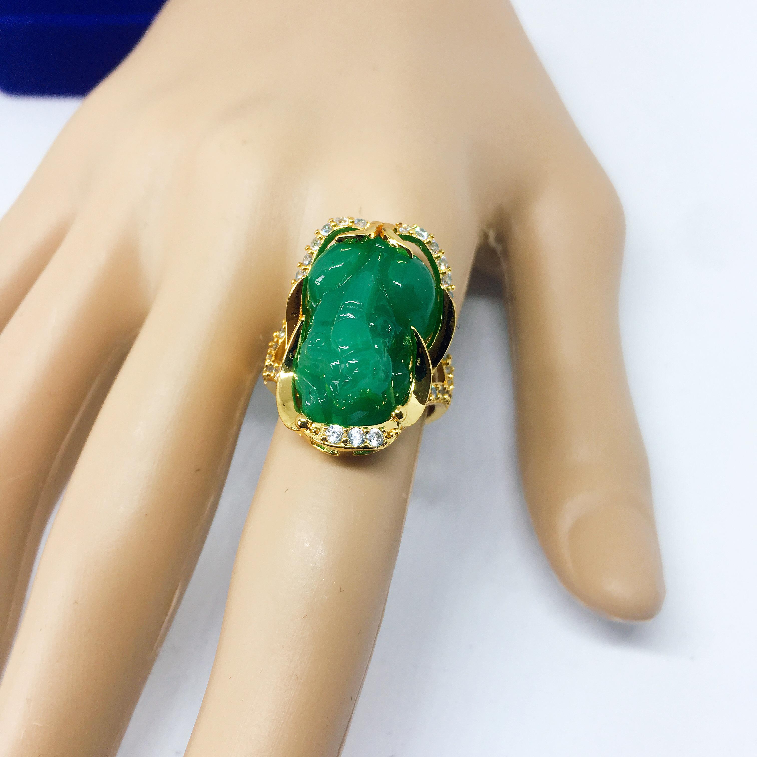 Phụ kiện giá rẻ Nhẫn tỳ hưu đính đá cao cấp trang sức phong thủy, may mắn, tài lộc MS08 ( màu xanh)