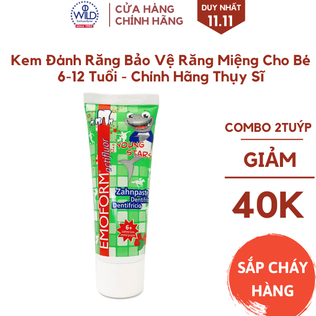 Kem Đánh Răng Trẻ Em 6 - 12 Tuổi Emoform Actifluor Youngtars 75ml [ CHÍNH HÃNG THỤY SỸ ]