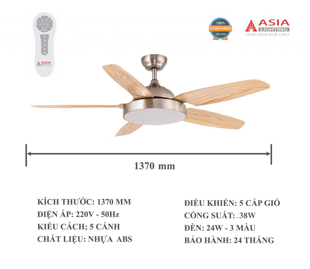 Quạt trần đèn cao cấp QT04- ASIA[Cam kết hàng chính hãng]