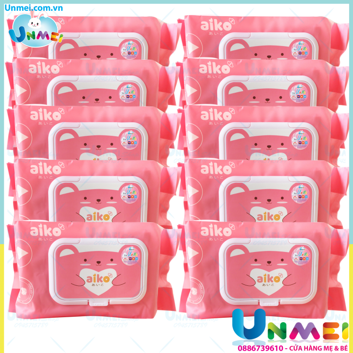 Combo 10 gói Khăn Giấy Ướt Aiko 100 tờ/gói không hương màu Hồng