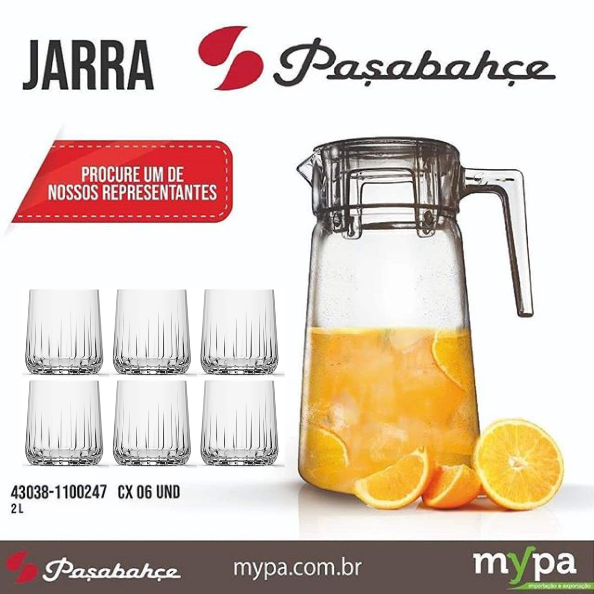 Bình nước thủy tinh Châu âu 2000 ml + 6 ly 310 ml