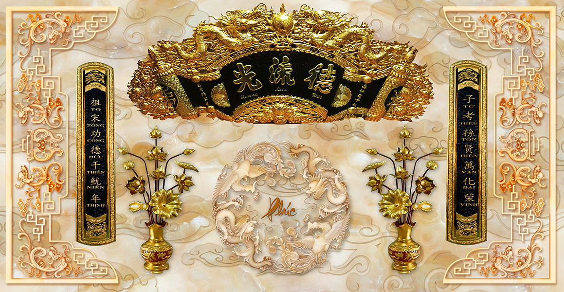 Tranh dán tường trang trí bàn thờ phòng thờ Đức Lưu Quang CHTT1167 nhiều KT