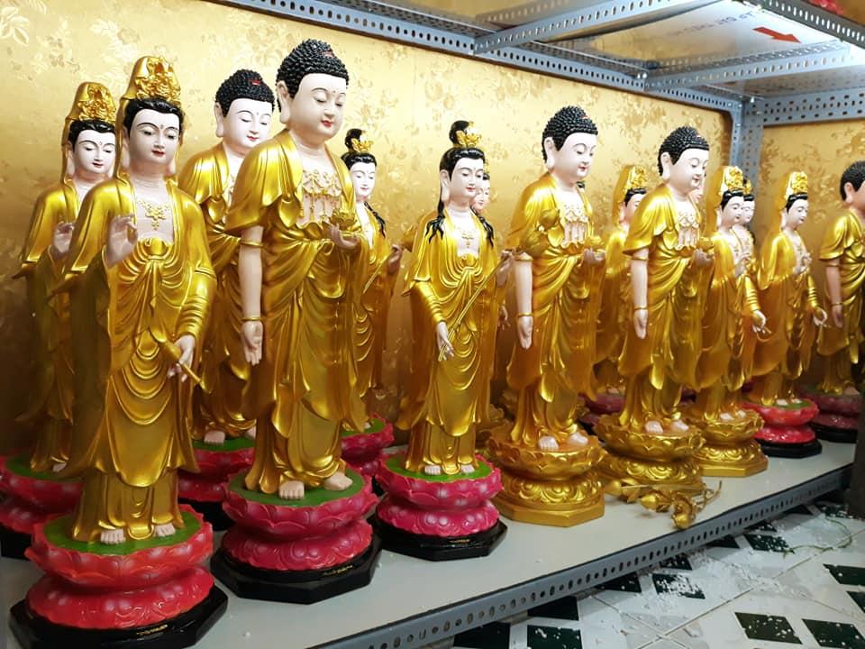 Bộ Tam Thánh đứng ( sen hồng 50cm ) không gồm lá đề