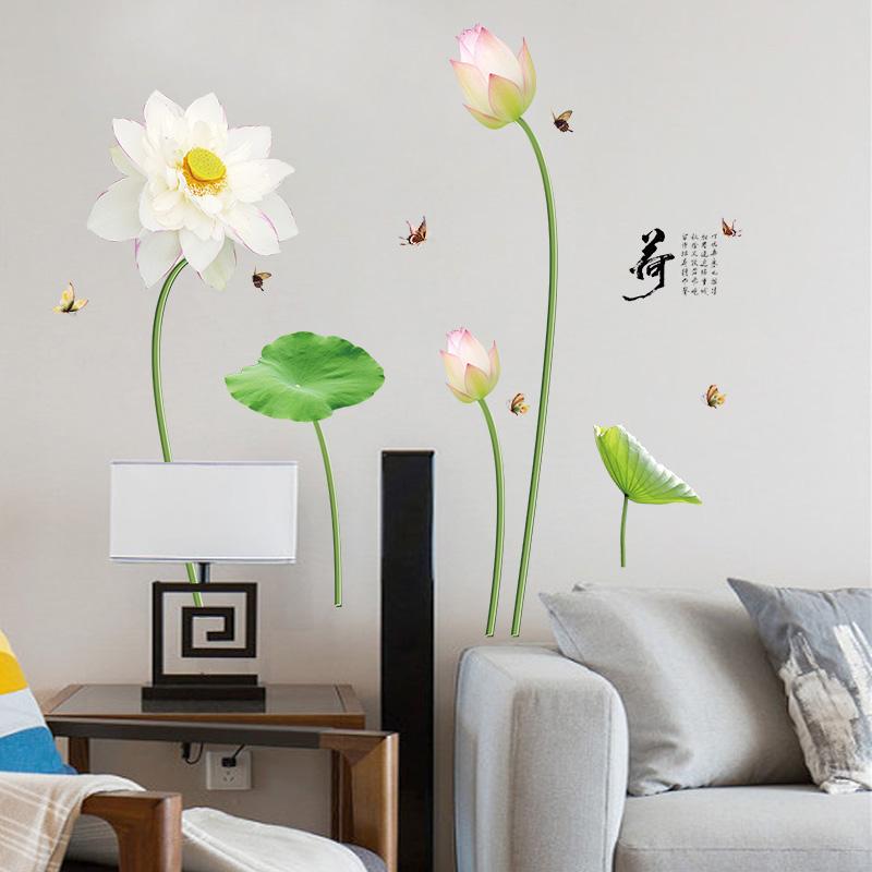Sticker Tranh Dán Tường,  Decal dán tường kết hợp Sen Trắng SK9272 + SK9272