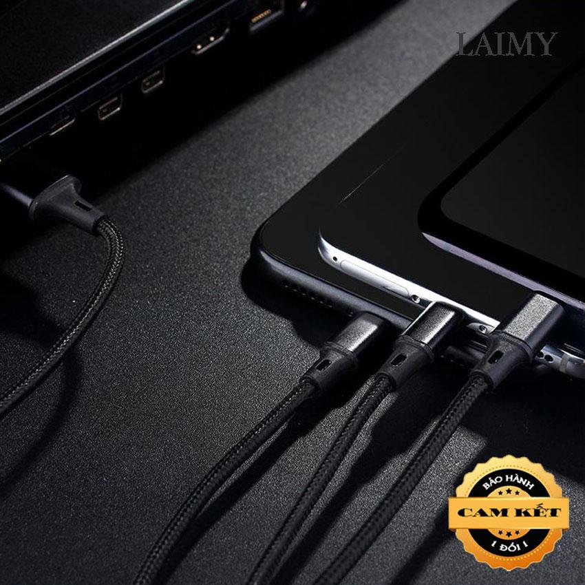 [HCM][Rẻ mà chất] Cáp sạc đa năng 3 đầu 3A cao cấp loại tốt Lightning - MicroUSB - Type-C dài 1m2 sạc 3 thiết bị cùng một lúc - LAIMY
