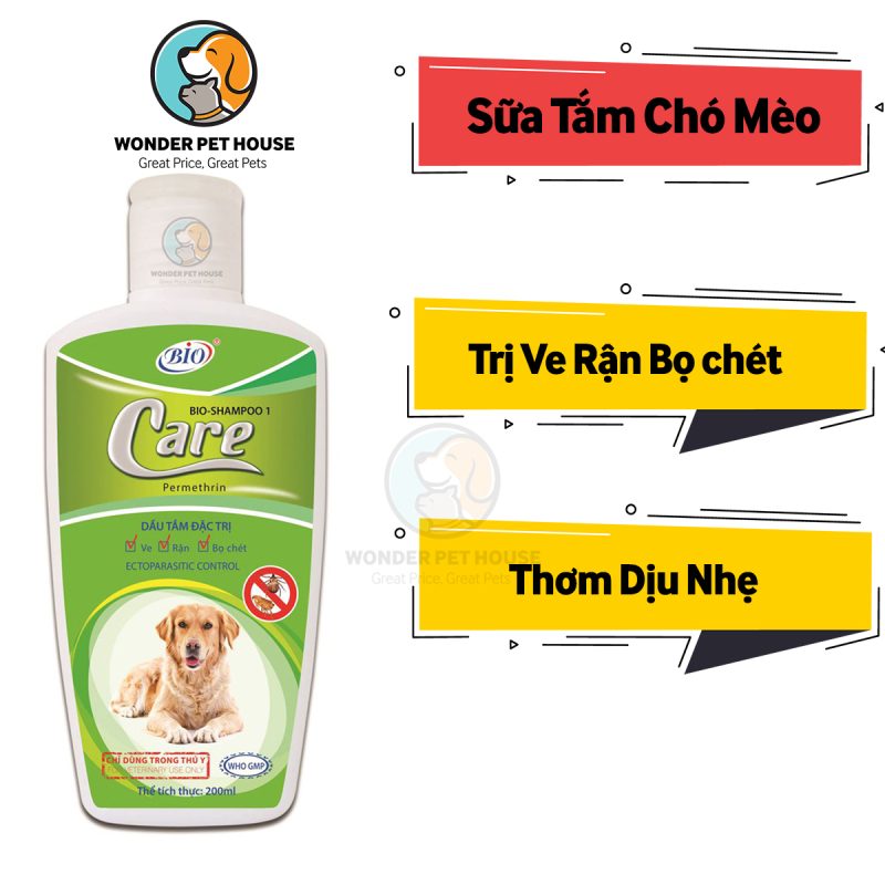 Sữa tắm cho chó mèo Bio Care 200ml - Hỗ trợ diệt Ve Rận, Bọ Chét ở chó mèo