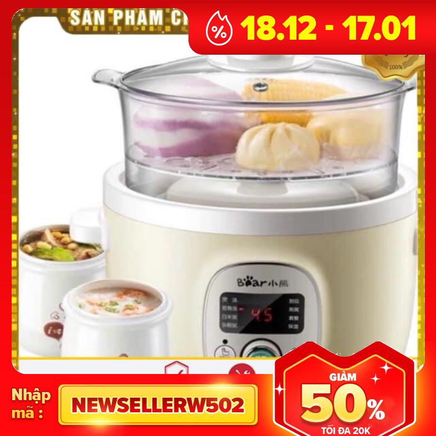 [HCM]NỒI NẤU CHÁO CHẬM BEAR 1.8L + 2 THỐ 0.5L kèm lồng hấp