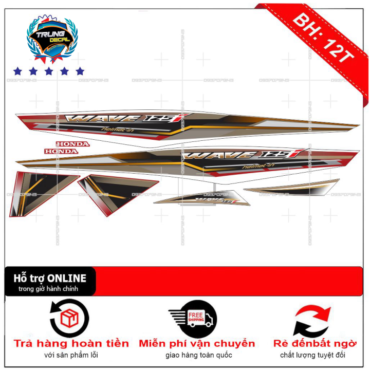 Tem rời xe wave 125i trắng đỏ