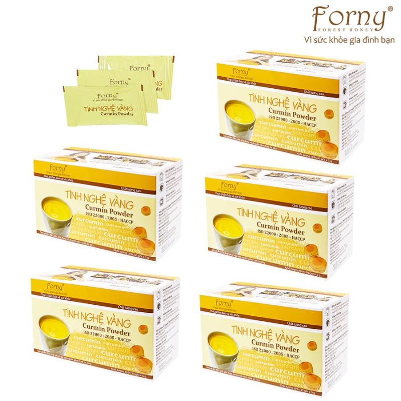 5 Hộp Tinh nghệ vàng Forny 150g (30 gói x 5g) (Hộp giấy) (Phù hợp với người viêm loét dạ dày, phụ nữ sau sinh hồi phục sức khỏe và sắc đẹp, người sử dụng rượu bia thường xuyên, tốt cho hệ tiêu hóa) (tinh bột nghệ) (Tinh bột nghệ ng
