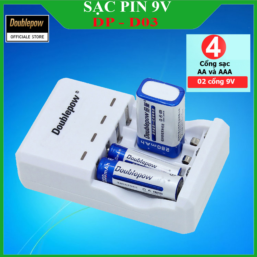Bộ sạc pin tiểu đa năng (pin AA/AAA/9V) Doublepow loại 4+2 cổng - DP-D03 (Bảo hành chính hãng)
