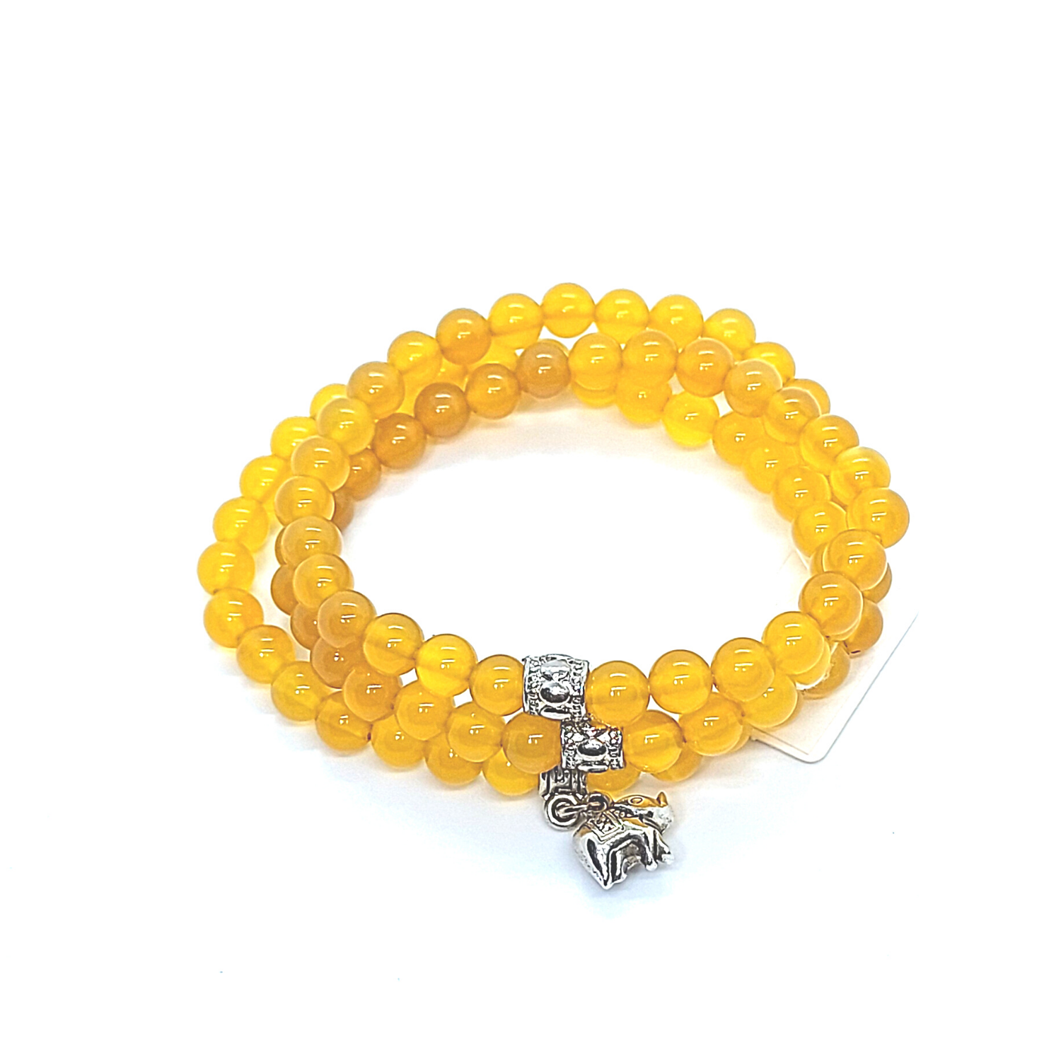 HM Vòng tay nữ mã não vàng 6 li quấn 3 charm voi xi bạc hợp mệnh Thổ Kim | Hoa Minh Gem