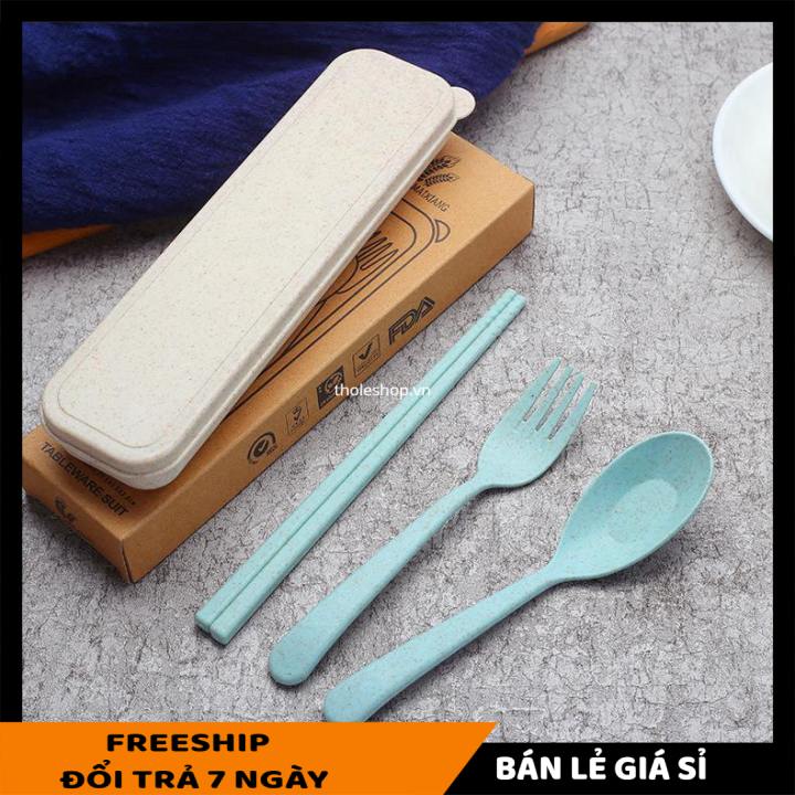 [HCM]Bộ đũa muỗng nĩa lúa mạch nhỏ gọn có hộp đựng tiện lợi khi mang theo - Bộ muỗng đĩa nĩa cá nhân cho dân văn phòng hoặc đi du lịch - Bộ muỗng đũa nĩa lúa mạch có hộp đựng tiện lợi [LẺ GIÁ SỈ]