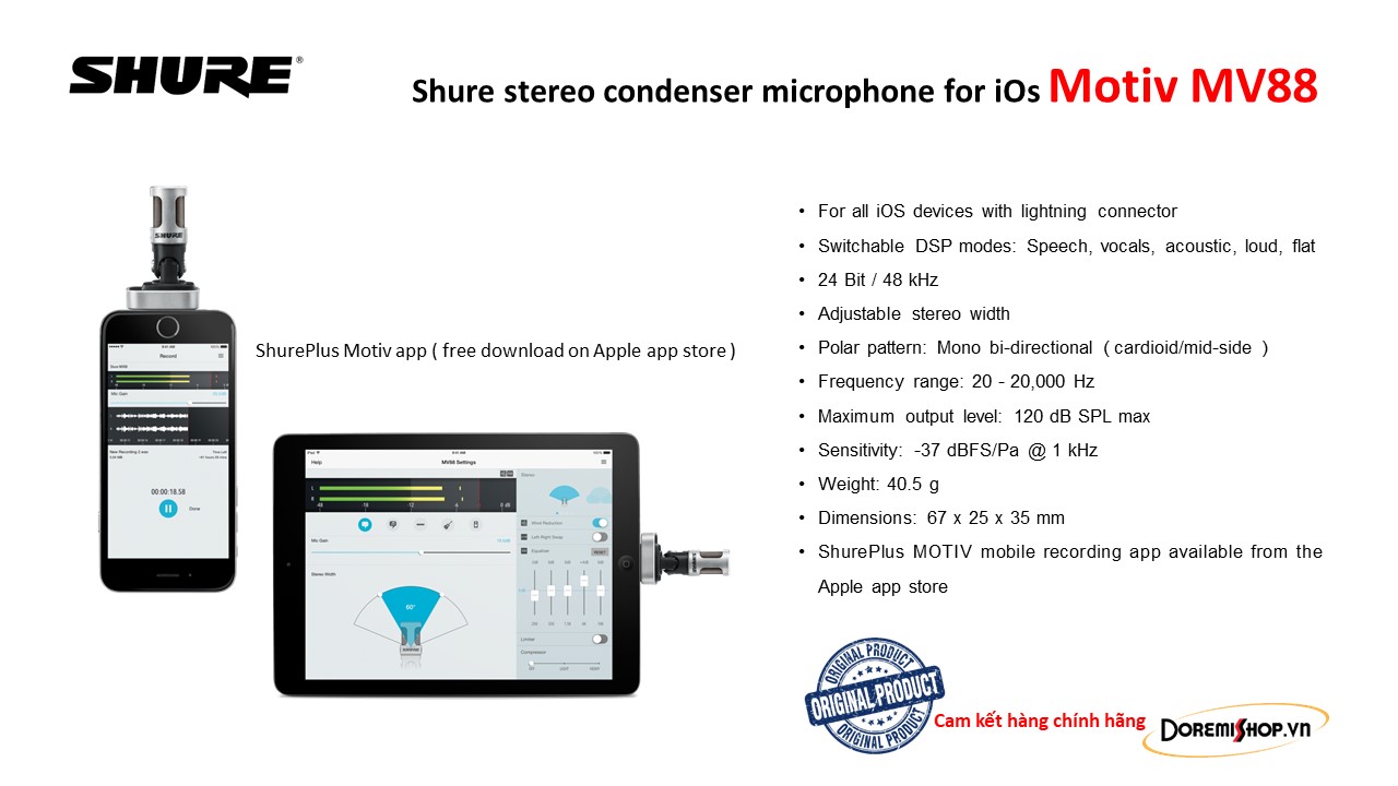 Shure Condenser Microphone cho iOs Motiv MV88