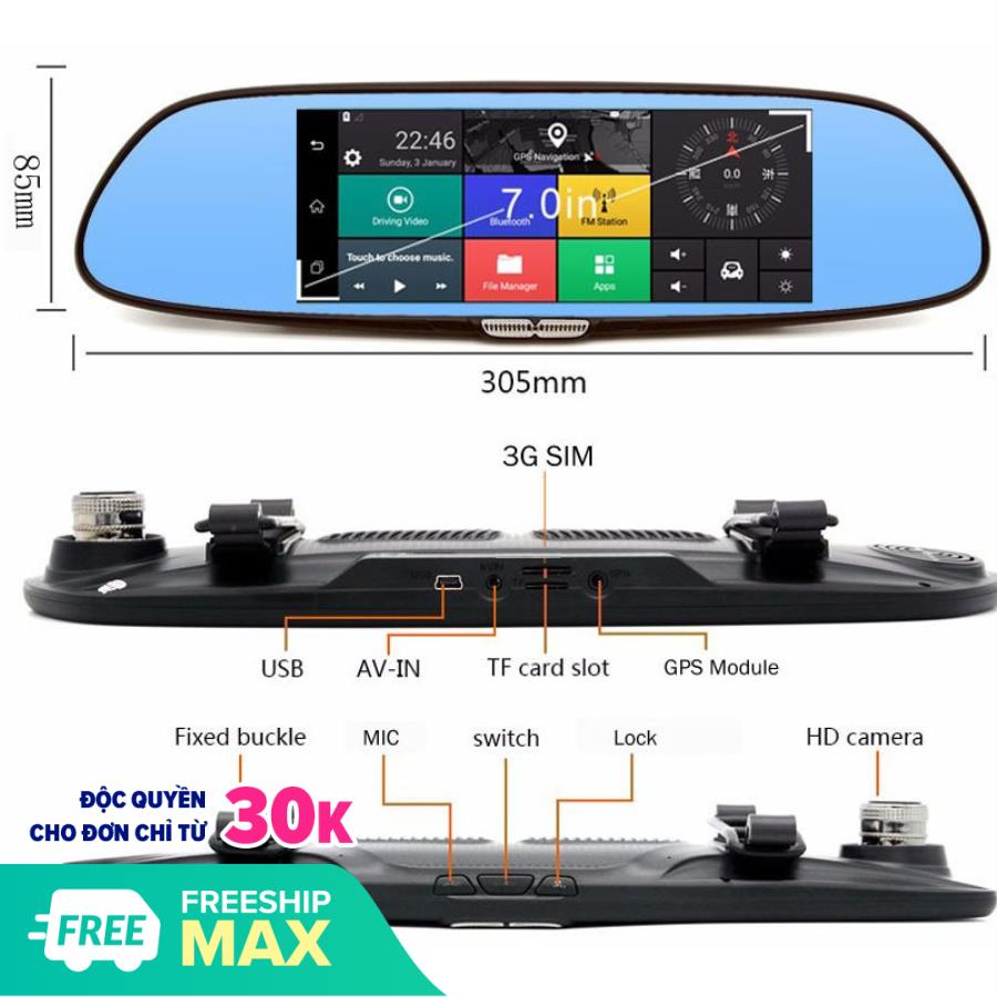 [HCM]Camera hành trình kiêm dẫn đường kẹp gương chiếu hậuCamera hành trình DẠNG GƯƠNG CHIẾU HẬU FULLHD 1080P Car Black Box DVR with G-sens quay đồng thời hai mắt trước sau. Hệ thống hỗ trợ lái xe tân tiến