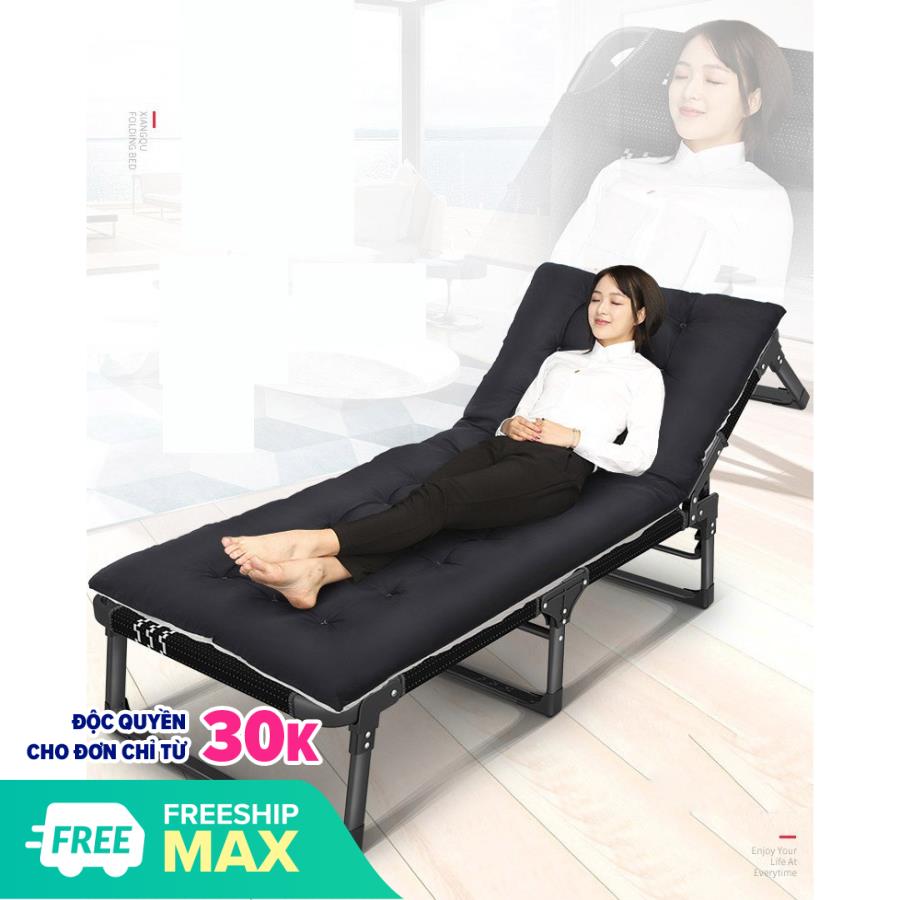 RE0488 Giường xếp văn phòng - Giường xếp 4 chân thép đen xịn - Giường ngủ đa năng xếp gọn có tựa lưng - Ghế xếp đa năng