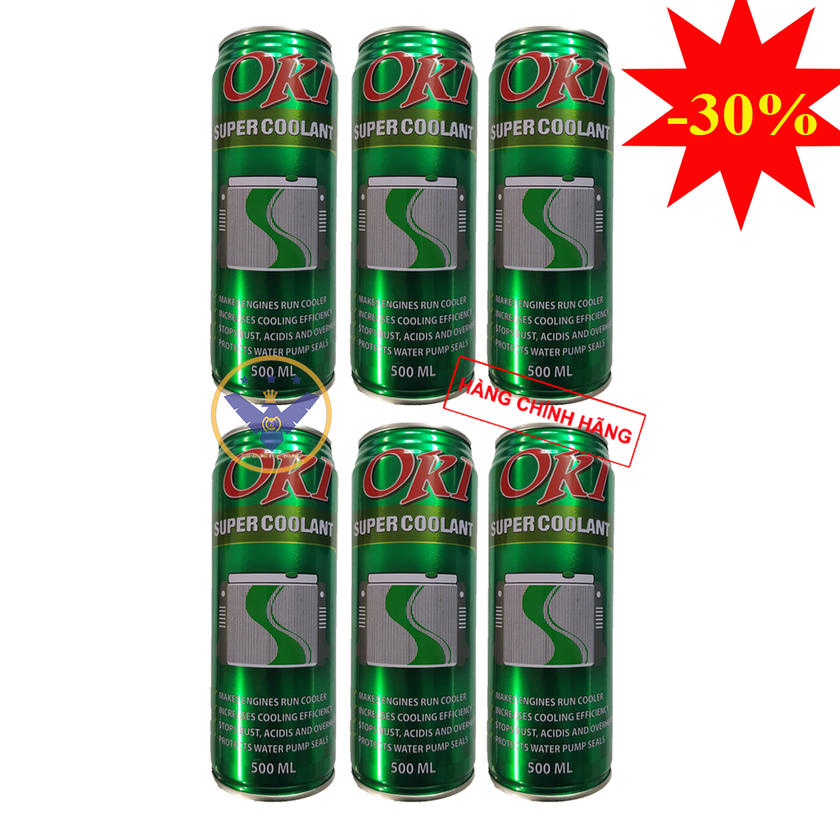 COMBO 6 lon nước làm mát động cơ ô tô (màu xanh) OKI Super Coolant 500ml