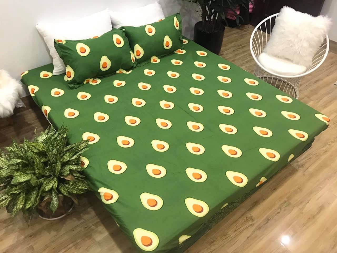 Bộ ga gối 3 món mẫu bơ xanh,gồm 1 ga 2 vỏ gối nằm